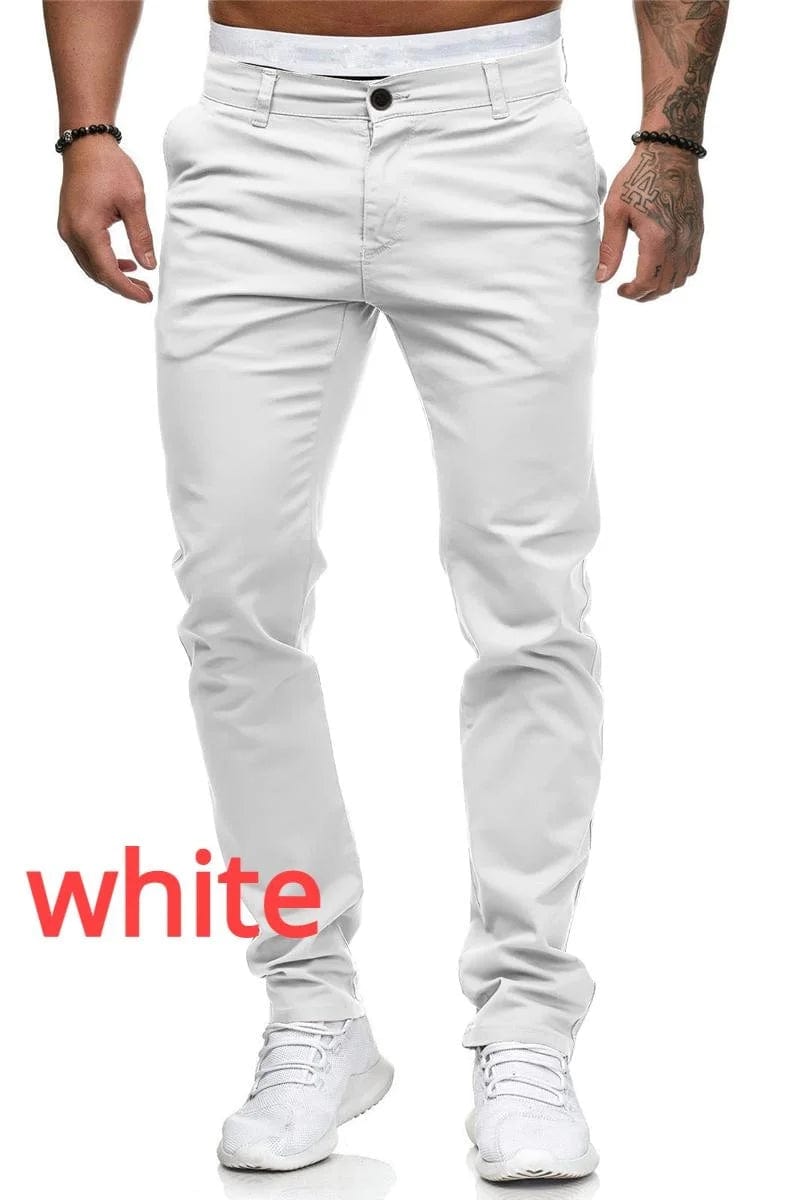  Showlu Fashion Store XXXL / White Mens Fashion Casual Simple Skinny Long Trouser Cargo Pants Slim Fit Solid Color Straight Pants