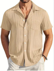 SHOWLU FASHION STORE y-7-Khaki color / S Fashion summer menswear Men's fashion striped casual beach shirt short sleeved shirt