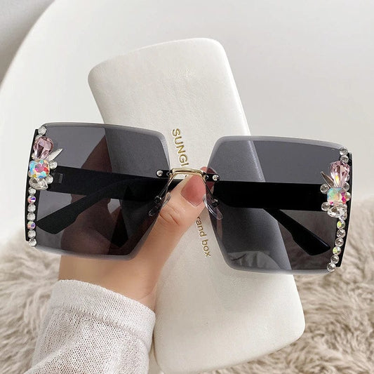  Showlu Fashion Store y2k Luxury  Diamond Glasses Effect Lady Heart Lenses Sunglasses For Women Driving Eyeglass Female  Sun Glasses Black Eyewear