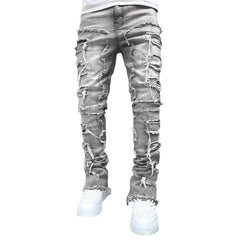  Showlu Fashion Store Y2K Punk Black American Street Rock Retro High Waist Oversized Jeans Men 2023 New Raw Edge Washed Straight Wide Leg Trousers Men