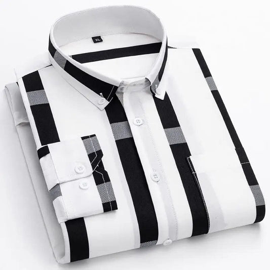 SHOWLU FASHION STORE Y2k Spring and Autumn Men's Striped Shirt Long Sleeve Business Casual Square Collar Regular Fit Anti-wrinkle Pocket Male Shirt