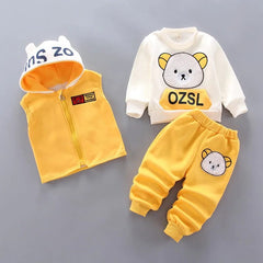 Showlu Fashion Store Yellow 1 / 6-12M Autumn Winter Baby Boys Clothes Sets Thick Fleece Cartoon Bear Jacket Vest Pants 3Pcs Cotton Sport Suit For Girls Warm Outfits