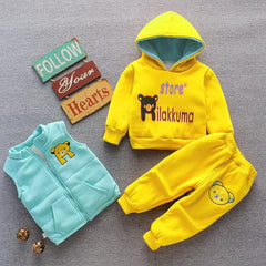 Showlu Fashion Store Yellow 2 / 6-12M Autumn Winter Baby Boys Clothes Sets Thick Fleece Cartoon Bear Jacket Vest Pants 3Pcs Cotton Sport Suit For Girls Warm Outfits