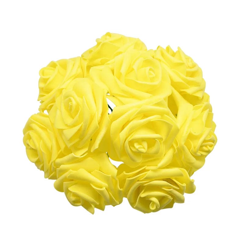 Showlu Fashion Store Yellow 24pcs 7cm White Rose Artificial PE Foam Rose Flower Wedding Decoration Bridal Bouquet Scrapbooking Craft Fake Flowers DIY Suppli