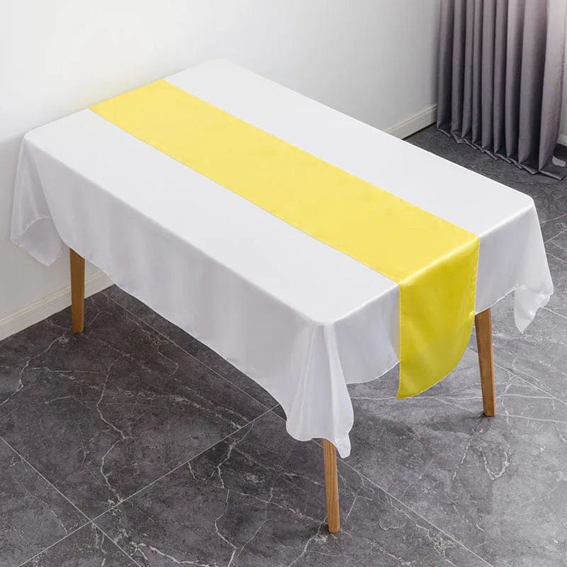 Showlu Fashion Store yellow / 30X275CM 12x108 Inch Satin Wedding Table Runners for Wedding Banquet Table Decorations Bright Silk Smooth Spring Party Chair Sashes Bows