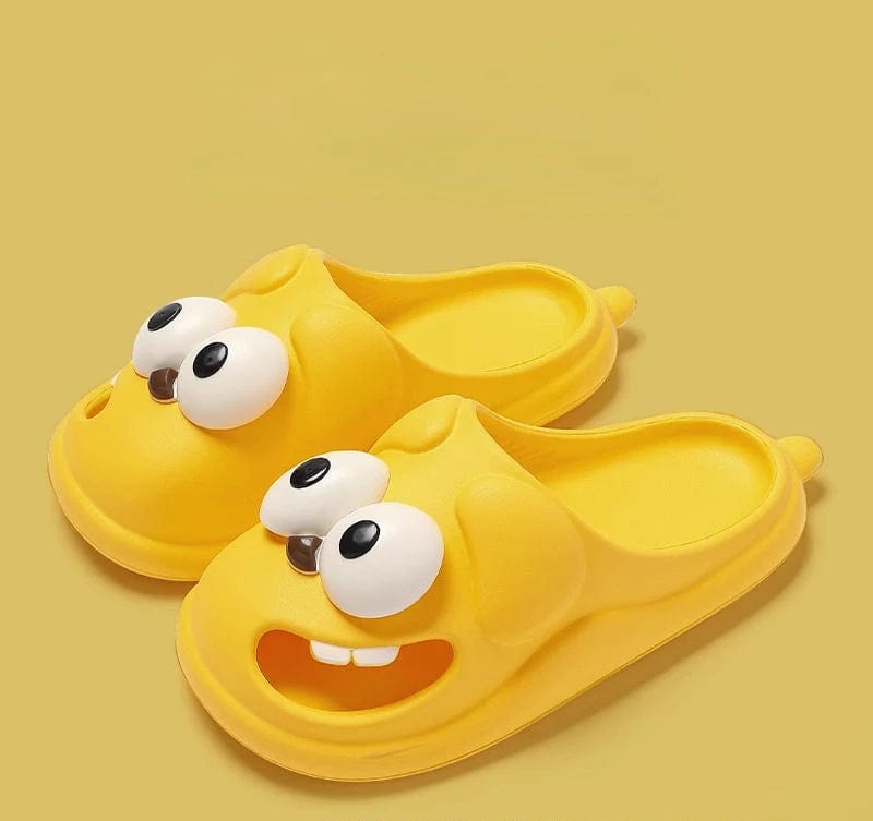  Showlu Fashion Store yellow / 38-39 Tongue Kiss Slippers Big Eye Dog Slippers,Cute Funny Big Eye Dog Fun Cartoon Package Head Eva Slippers For Women