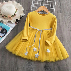  Showlu Fashion Store Yellow / 3T Kids Dresses For Girls Flower Lace Tulle Dress Wedding Little Girl Ceremony Party Birthday Dress Children Autumn Casual Clothing