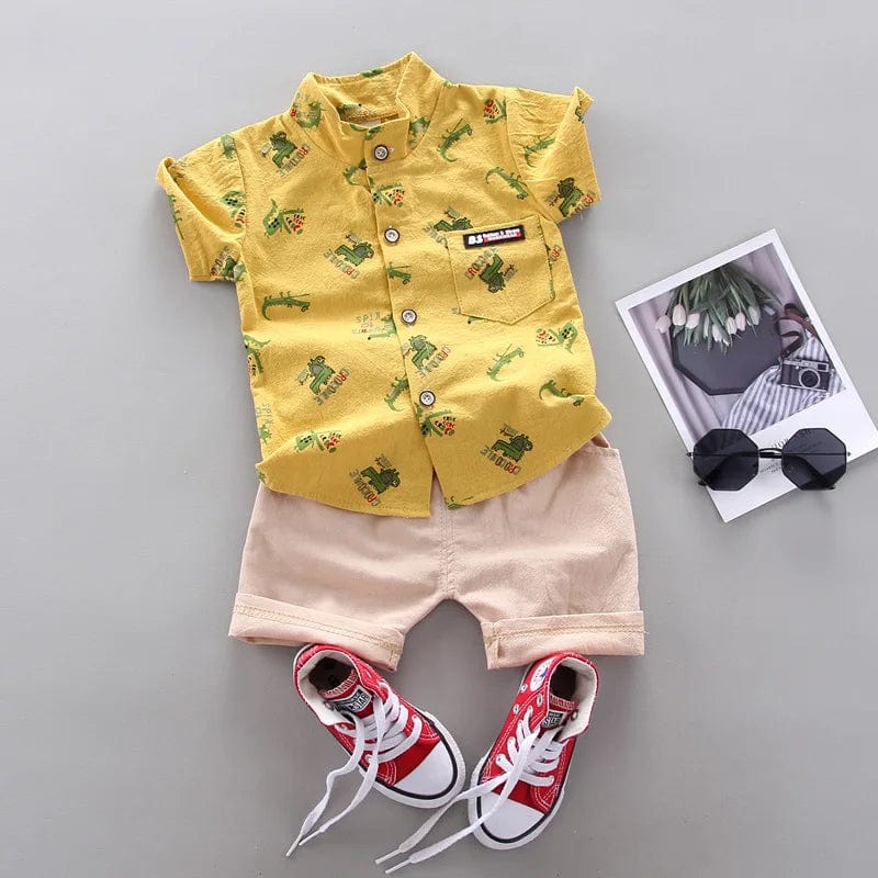  Showlu Fashion Store Yellow / 3T New Summer Baby Clothes Suit Children Boys Cartoon Shirt Shorts 2Pcs/Sets Toddler Clothing Infant Casual Costume Kids Tracksuits