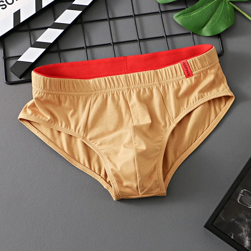  Showlu Fashion Store Yellow / 3XL Solid Cotton Briefs Men's Convex Pouch Panties Youth Fasion Lingerie Low Rise Breathable Men's Comfortable Underwear Solid Color