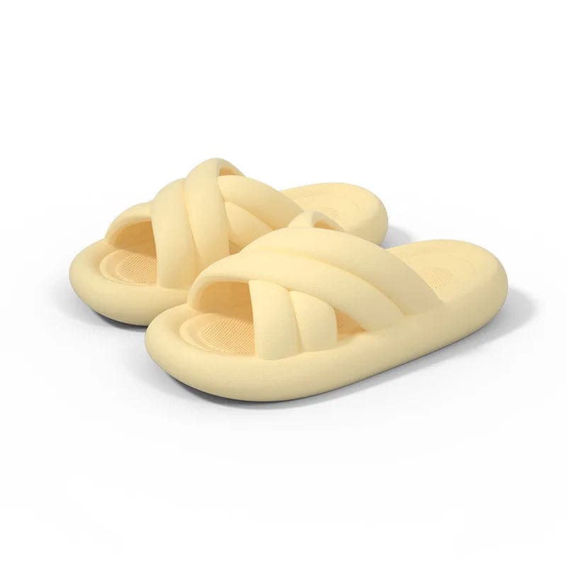  Showlu Fashion Store Yellow / 40-41(fit 39-40) Women Thick Platform Cloud Slippers Summer Leisure Men Ladies Indoor Bathroom Anti-slip Shoes Beach Eva Soft Sole Slide Sandals