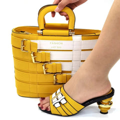  Showlu Fashion Store Yellow / 43 Doershow  Italian Shoes And Bag Sets For Evening Party With Stones Italian Leather Handbags Match Bags!HOP1-25