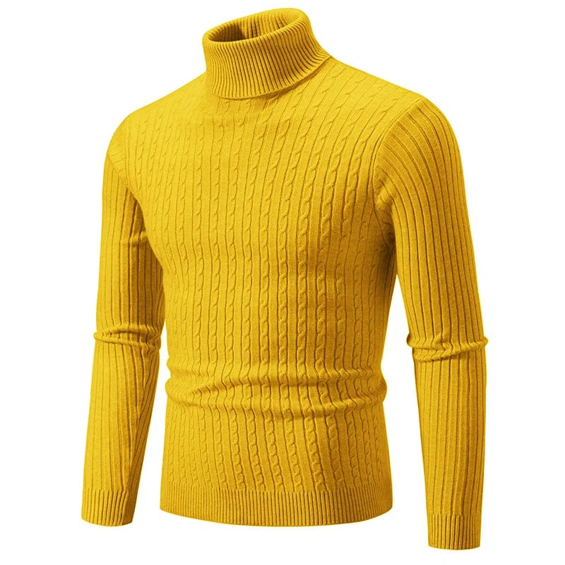 SHOWLU FASHION STORE Yellow / Asian XL(55-70Kg) New Men's High Neck Sweater Solid Color Pullover Knitted Warm Casual Turtleneck Sweatwear Woolen Mens Winter Outdoor Tops