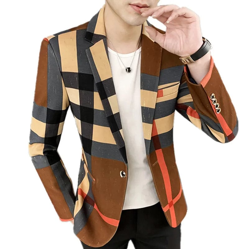 SHOWLU FASHION STORE yellow / Asian XXL is US S 2023 Fashion New Men's Casual Suit Jacket Boutique Business Dress Suit Coat British Style Male Houndstooth Grid Plaid Blazers