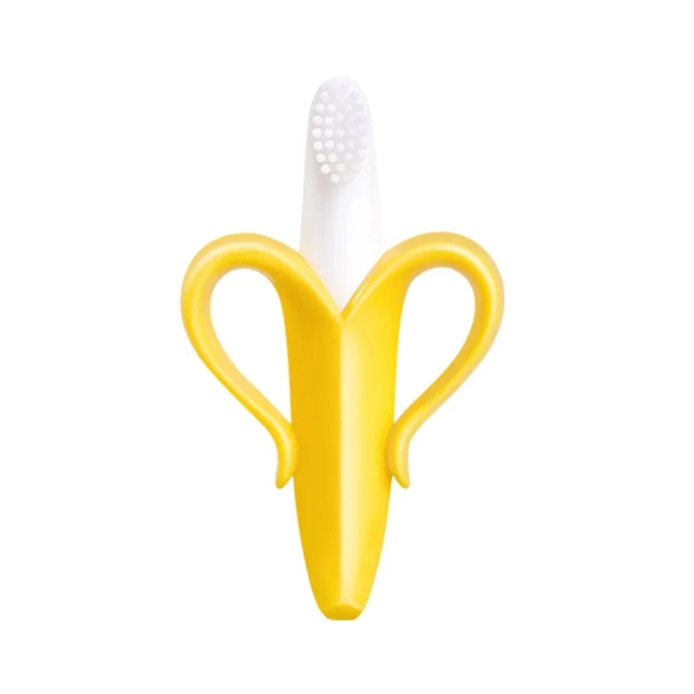 Showlu Fashion Store Yellow Banana Shape Safe Toddle Teether Baby Silicone Training Toothbrush BPA Free Banana Teething Ring Silicone Chew Dental Care Toot