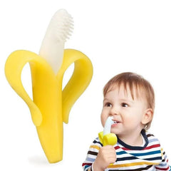 Showlu Fashion Store Yellow Banana Shape Safe Toddle Teether Baby Silicone Training Toothbrush BPA Free Banana Teething Ring Silicone Chew Dental Care Toot