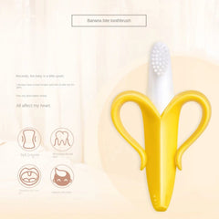 Showlu Fashion Store Yellow Banana Shape Safe Toddle Teether Baby Silicone Training Toothbrush BPA Free Banana Teething Ring Silicone Chew Dental Care Toot