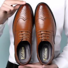 SHOWLU FASHION STORE Yellow brown / 38 Oxford Shoes Genuine Calfskin Leather Brogue Dress Shoes Classic Business Formal Shoes Man Handcrafted Mens