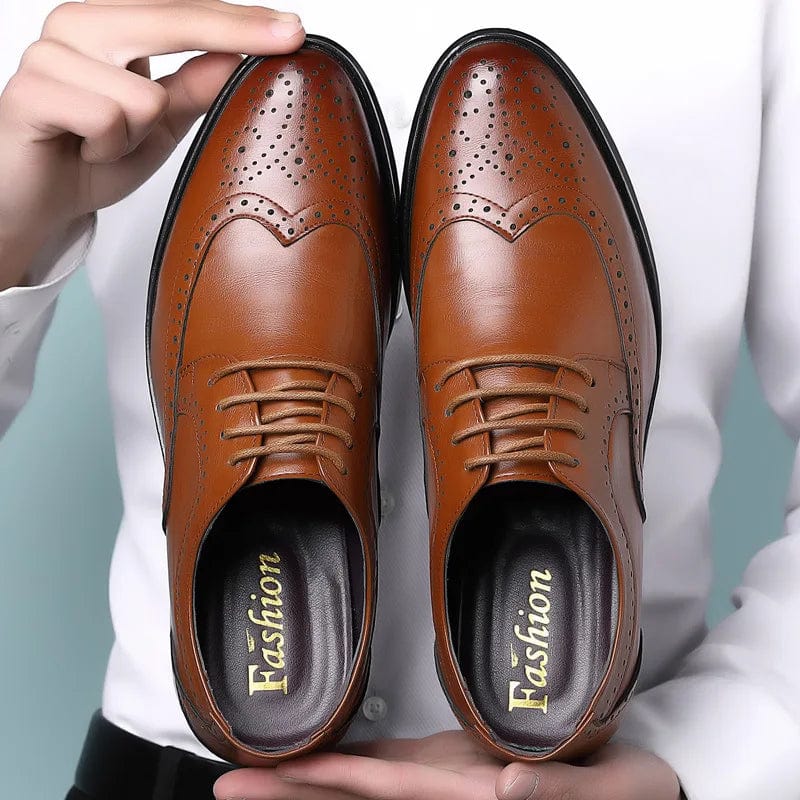 SHOWLU FASHION STORE Yellow brown / 45 Handcrafted Mens  Oxford Shoes Genuine Calfskin Leather Brogue Dress Shoes Classic Business Formal Shoes Man