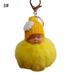 SHOWLU FASHION STORE Yellow / CHINA Cute Pompom Sleeping Baby Keychain Fluffy Plush Doll Keychains Women Girl Bags Keyrings Cars Key Ring Gift Charming Decor