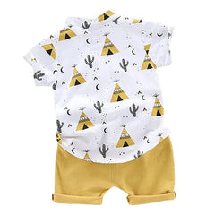  Showlu Fashion Store Yellow / CHINA / XL 3-4T Summer Baby Boy Clothes Set Cartoon Print Short Sleeve Shirt + Pants Suit for 0-4 Years Kid Toddler Outfit Boys Clothing