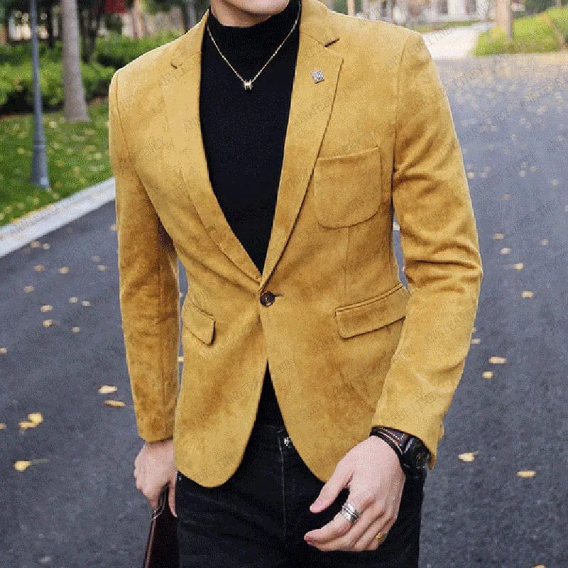 SHOWLU FASHION STORE Yellow / Custom Blue Suede Men Blazer Slim Fit Cusotm Tide Jacket Smart Business Tailored Men Suit Coat  Male Blazer Costume Homme (Only Jacket)