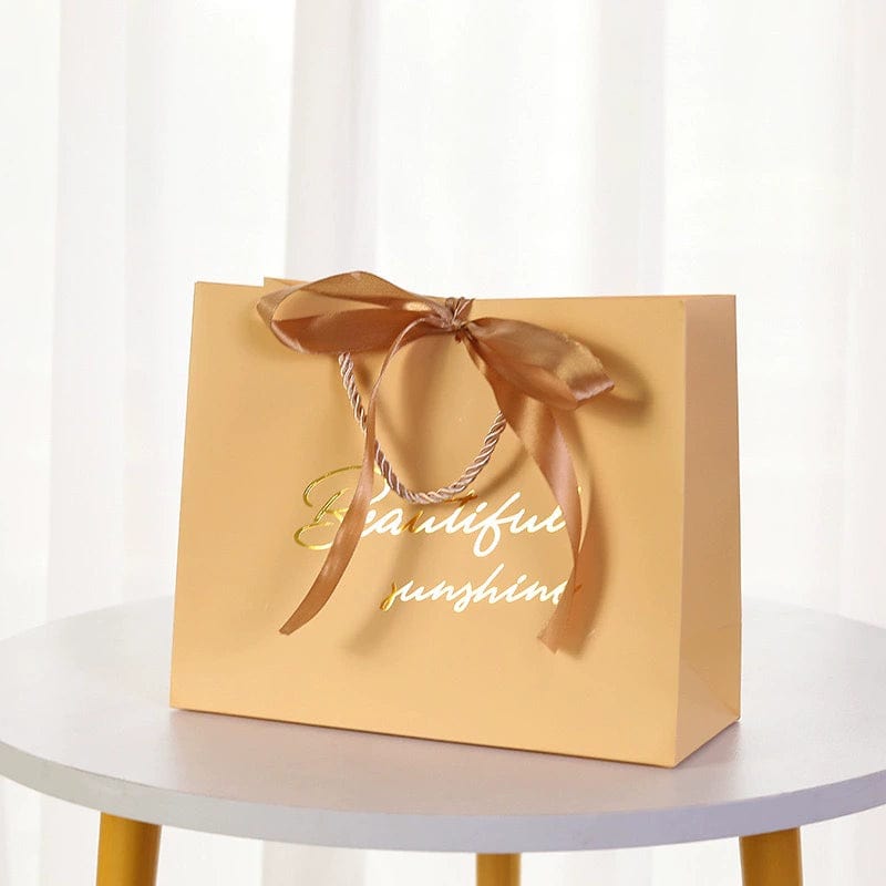 SHOWLU FASHION STORE Yellow gift bag 10 Pack / Medium 24.5*9.5*19.5cm Gift Bag Tote Bag Gift Birthday Gift Mother's Day Paper Packaging Bags Minimalist Box Fancy