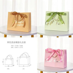 SHOWLU FASHION STORE Yellow + Green + Pink Gift Bag 3 Pack / Medium 24.5*9.5*19.5cm Gift Bag Tote Bag Gift Birthday Gift Mother's Day Paper Packaging Bags Minimalist Box Fancy