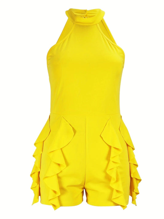  Showlu Fashion Store Yellow / L Elegant Halter Neck Ruffle Romper