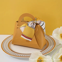 SHOWLU FASHION STORE Yellow Leather Gift Bags Bow Ribbon Packaging Bag Wedding Favour Distributions Bags Eid Mubarak Candy Packaging Box Mini Handbag