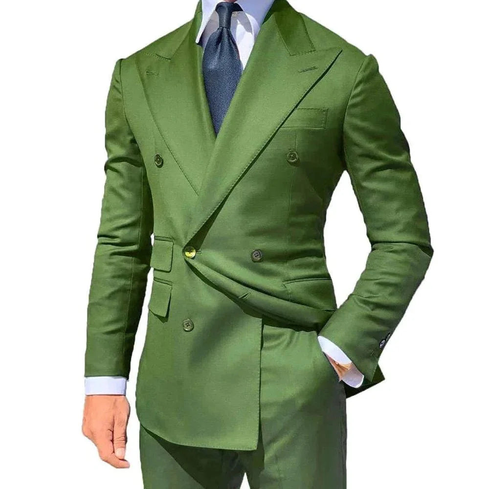 Yellow men's 2-piece wedding suit blazer and trousers by Showlu Fashion Store, casual yet formal, slim fit for grooms and special occasions.