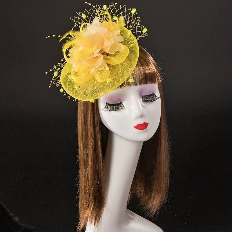  Showlu Fashion Store Yellow Retro Photo Studio Photography Barrettes Billycock Feather Headwear