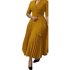 SHOWLU FASHION STORE Yellow / S African Dresses For Women Summer Autumn Africa Clothing 3/4 Sleeve Lace Sexy V-Neck Perspective Slim Dress Office Lady Party