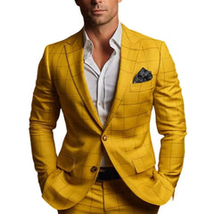 SHOWLU FASHION STORE Yellow / S Men Business Blazer Men's Casual Business Suit Jacket Fashion Lapel Long Sleeved Buttons Decor Pocket Suit Jacket Casual Blazers