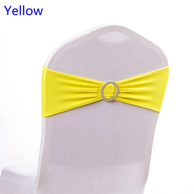  Showlu Fashion Store YELLOW Spandex Chair Sash Wedding With Round Buckle Lycra Stretch For All Band Universal Birthday Party Show Decoraiton