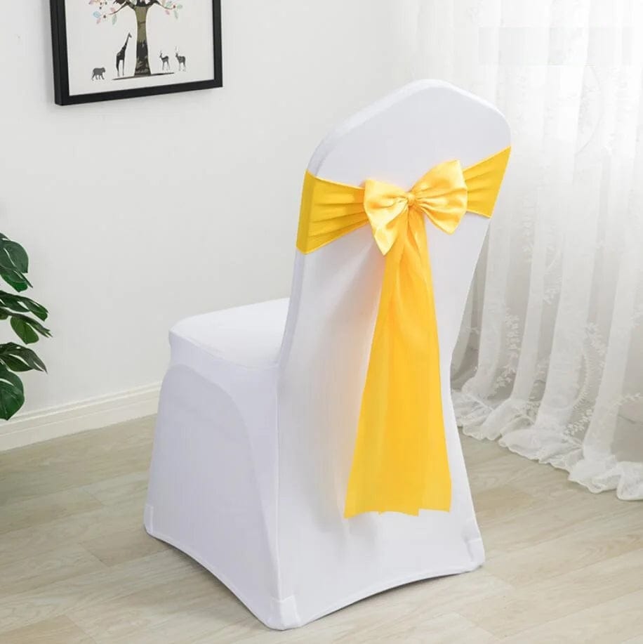  Showlu Fashion Store YELLOW Spandex Chair Sashes Wedding Ready Made Bow Tie Lycra Stretch Hotel Birthday Party Show Decoration On Sale Universal