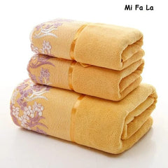 SHOWLU FASHION STORE Yellow Towel Set / 3pcs Set Lace Border Embroidered Microfiber Face Bath Towel Set, Super Soft Absorbent Towels Bathroom, Home Wedding Decoration, 3Pcs Set