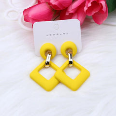  Showlu Fashion Store Yellow Trendy Korean Blue White Pink Dangle Earrings for Women Girl Geometric Hollow Square Acrylic Statement Earrings Fashion Jewelry