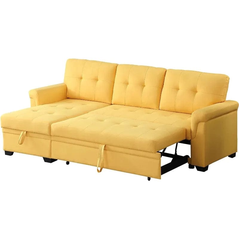 SHOWLU FASHION STORE Yellow / United States Linen Reversible Sleeper Sectional Sofa with Storage Chaise