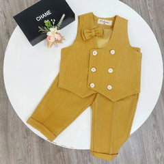 Showlu Fashion Store yellow vest pants / 4T Children's Flormal Plaid Dress Suit Set Baby Boy Autumn Wedding Party Banquet Costume Kids Double Breasted Blazer Pants Bowtie