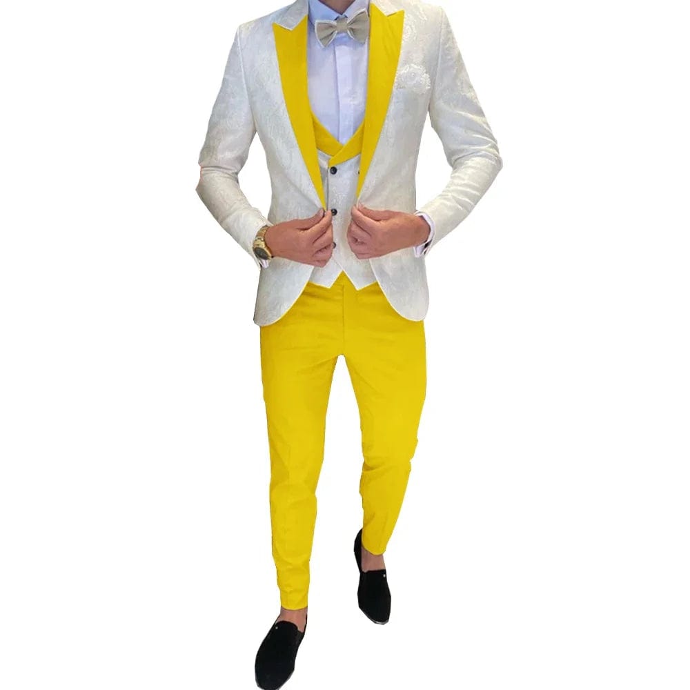 SHOWLU FASHION STORE Yellow / XXL Ivory Men's Wedding Groom Suit 3 Piece Jacket Pants Vest Formal Tuxedo Elegant Men's Custom Suit  Bow tie not Included