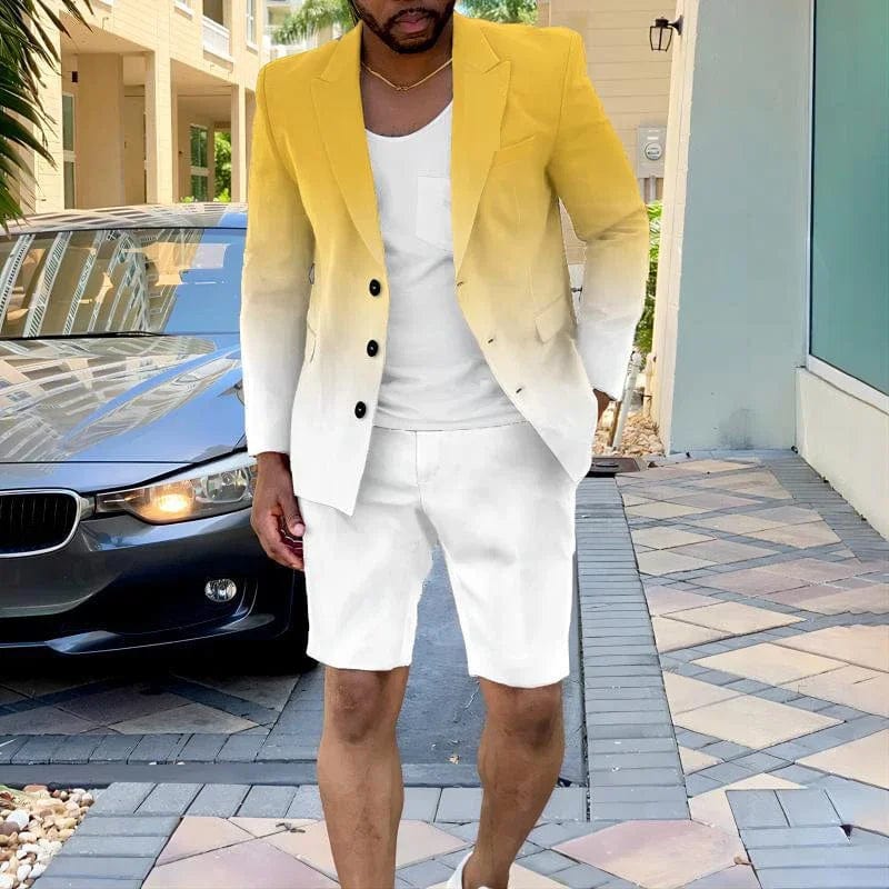 SHOWLU FASHION STORE Yellow / XXXL Mens Clothing Summer Single-Breasted Outfits 2023 Men Business Office Short Pants Suit Fashion Casual Long Sleeve Two Piece Sets