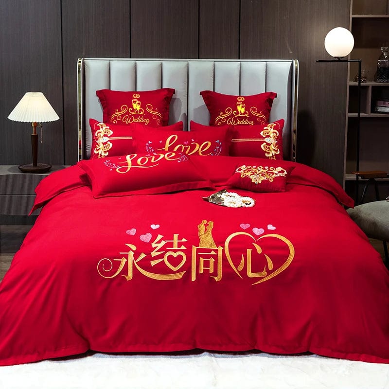 SHOWLU FASHION STORE YongJie-TX / set / King Chinese wedding four-piece set big red embroidered newlywed bedding wedding festive set dragon and phoenix quilt embroidered bedding bed sheets quilt cover