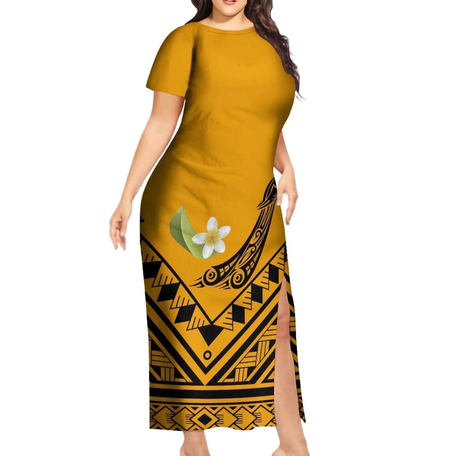 SHOWLU FASHION STORE YSFE0538 2 / Women 6XL New Design Fashion Couple Set Aloha Shirt For Men And Slit Long Skirt For Women Quality Dress Polynesian Island