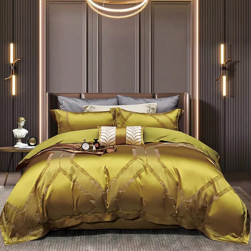 SHOWLU FASHION STORE Yuzhouguangnian-Gold / 200x230cm 4pcs High End Mulberry S i l k Jacquard Bedding Set  4-piece Duvet Cover Set 200*230CM 220*240CM Flat Sheet Bedding