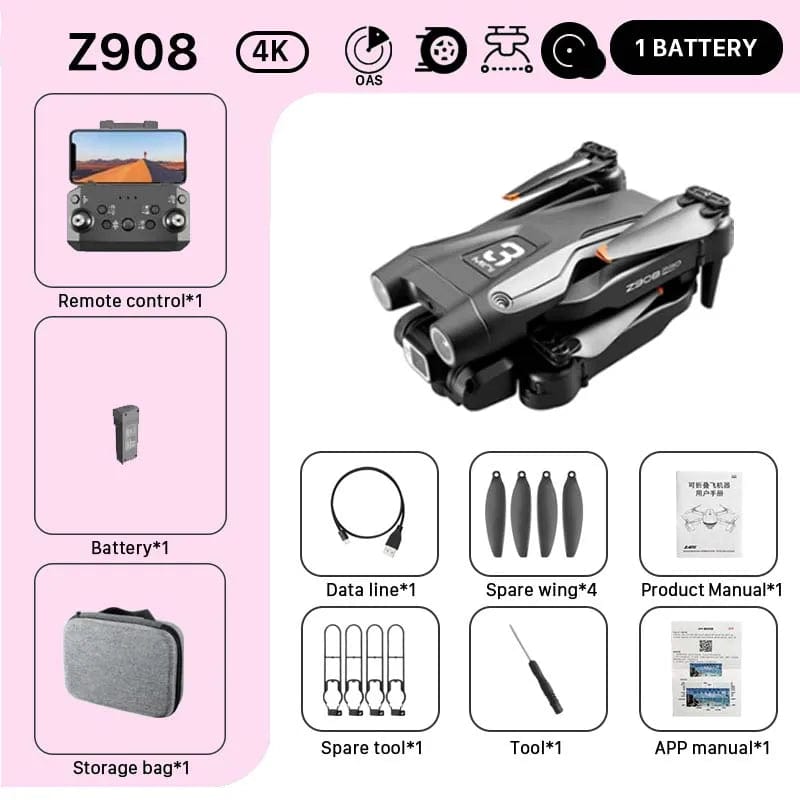  Showlu Fashion Store Z908-Black-1B KBDFA MINI Z908Pro Max Drone 4K ESC Professional WIFI FPV Dron Obstacle Avoidance Brushless Four-Axis Folding RC Quadcopter Toys