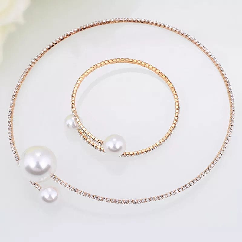  Showlu Fashion Store ZANLLOY Shiny Pearl Rhinestone Necklace Bracelet Ladies Party Party Bridal Wedding Dress Jewelry Set