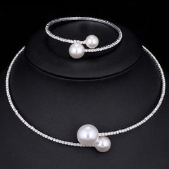  Showlu Fashion Store ZANLLOY Shiny Pearl Rhinestone Necklace Bracelet Ladies Party Party Bridal Wedding Dress Jewelry Set