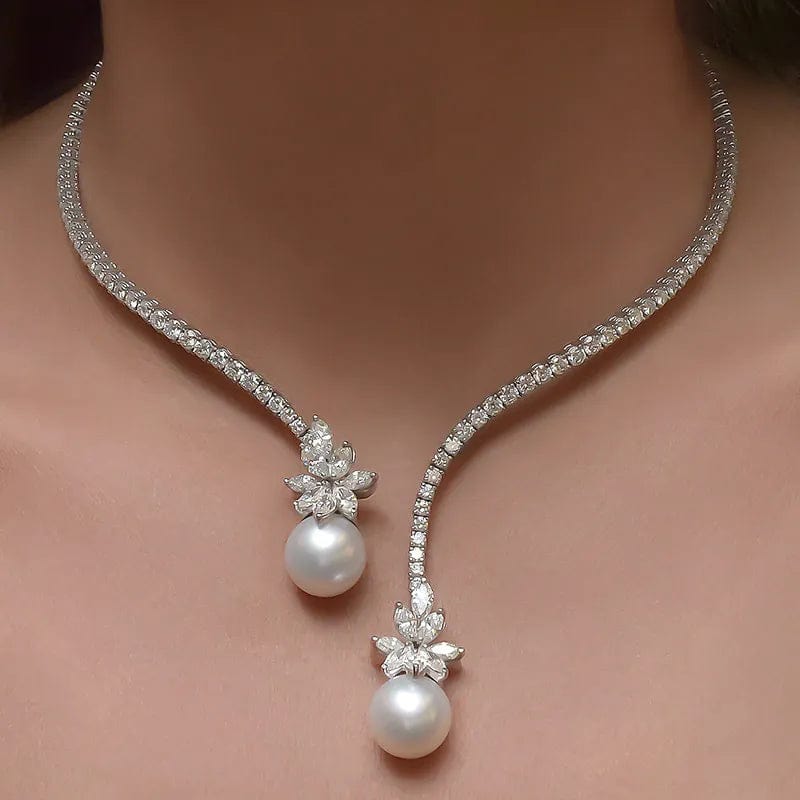  Showlu Fashion Store ZANLLOY Shiny Pearl Rhinestone Necklace Bracelet Ladies Party Party Bridal Wedding Dress Jewelry Set