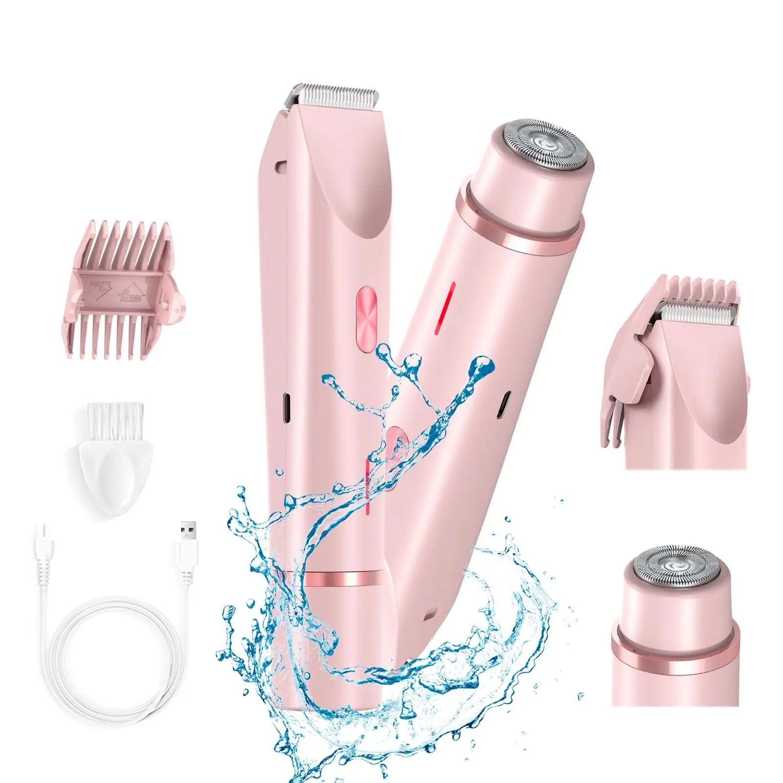 SHOWLU FASHION STORE ZB-0236L Electric Shaver for Women Waterproof Wet & Dry Hair Razors 2 in 1 Double Head Dual Bikini Hair Trimmer Detachable Head Shaver