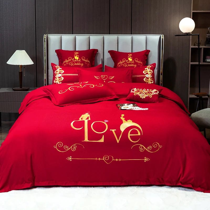 SHOWLU FASHION STORE ZhenQing-GB / set / King Chinese wedding four-piece set big red embroidered newlywed bedding wedding festive set dragon and phoenix quilt embroidered bedding bed sheets quilt cover